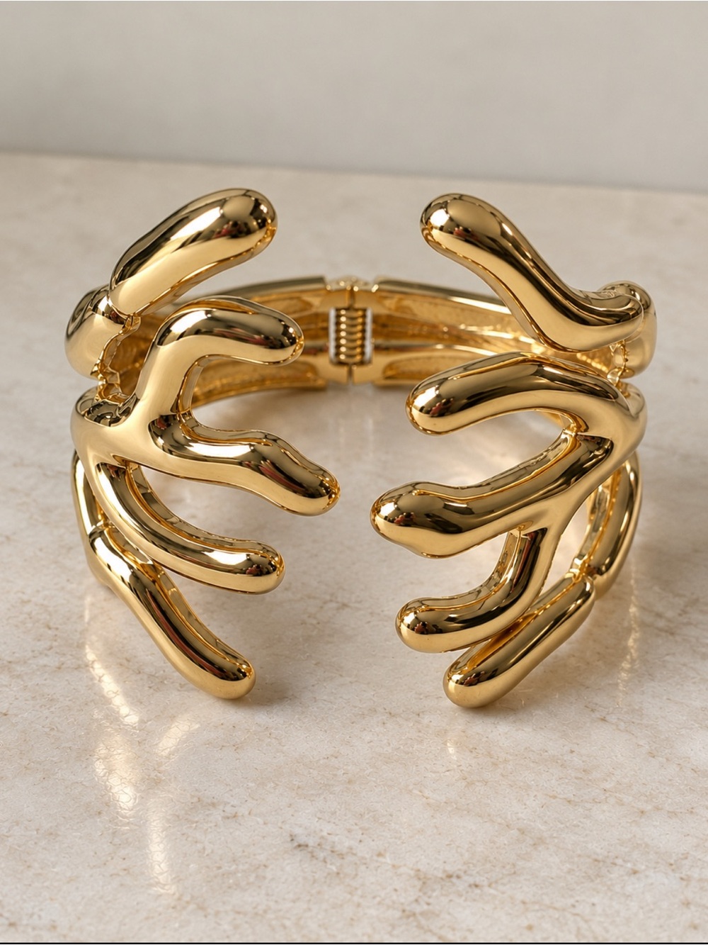 Gold Sculptural Cuff Bracelet Chunky Statement Organic Bold Jewelry